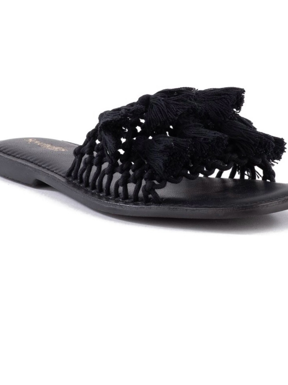 Seychelles Camelia Black Tassel Macramé Slide Sandals